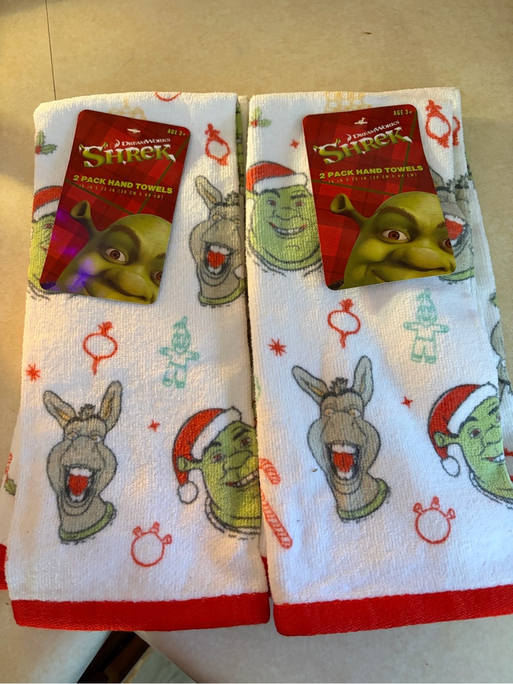 Shrek Holiday Kitchen Hand Towels - 2 Pack, White with Red Trim